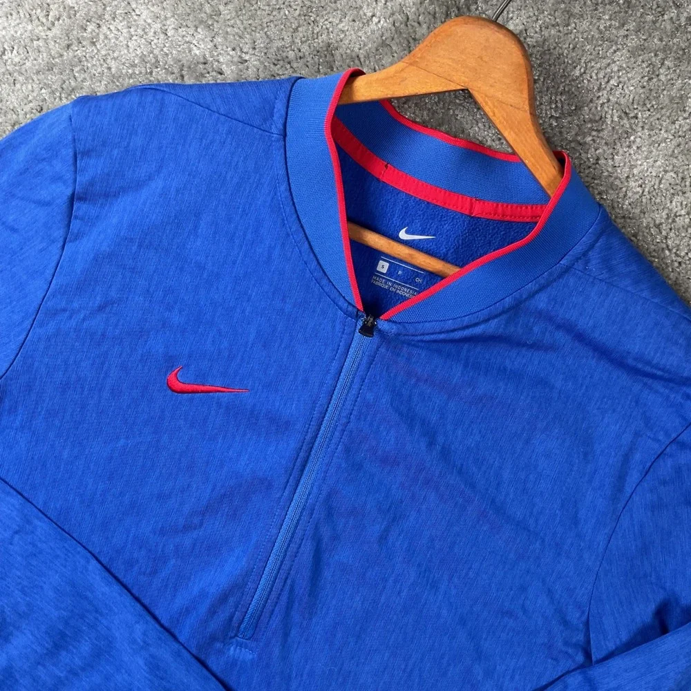 Nike Quarter Zip Pullover Mens Small Blue Red Swoosh Long Sleeve Fleece Top
